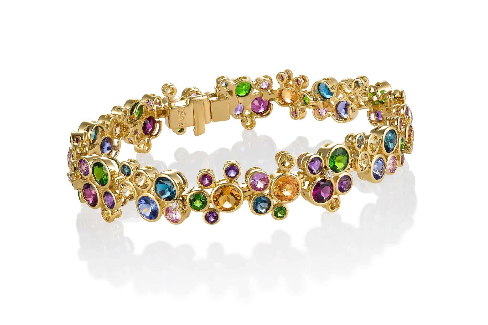 Cord edge bangles-14K Yellow Gold Martha Seely Design Multi Colored Gemstones Bracelet