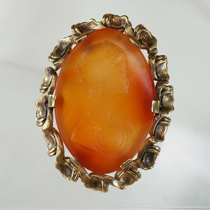 Bold druzy brooch-Athena Carnelian Intaglio Gold Brooch