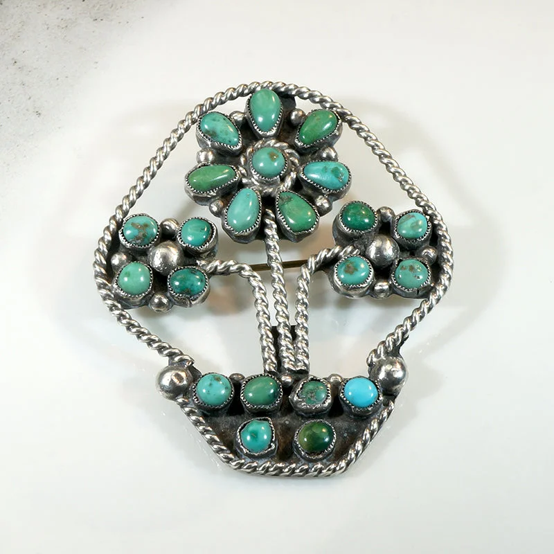 Sleek modern brooch-Funky Turquoise Flower Basket Brooch