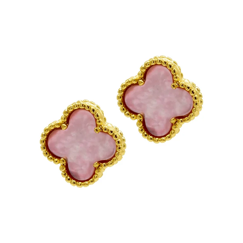 Curved charm bangles-14k Gold Plated Pink Mother of Pearl Flower Stud Earrings