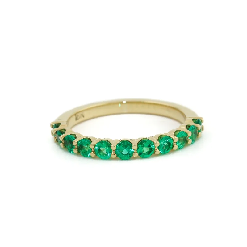 Stone cluster rings-18K Gold Emerald Half Eternity Band