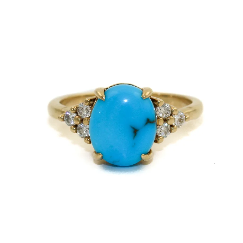 Tide design rings-Oval Egyptian Turquoise x Diamond Engagement Ring