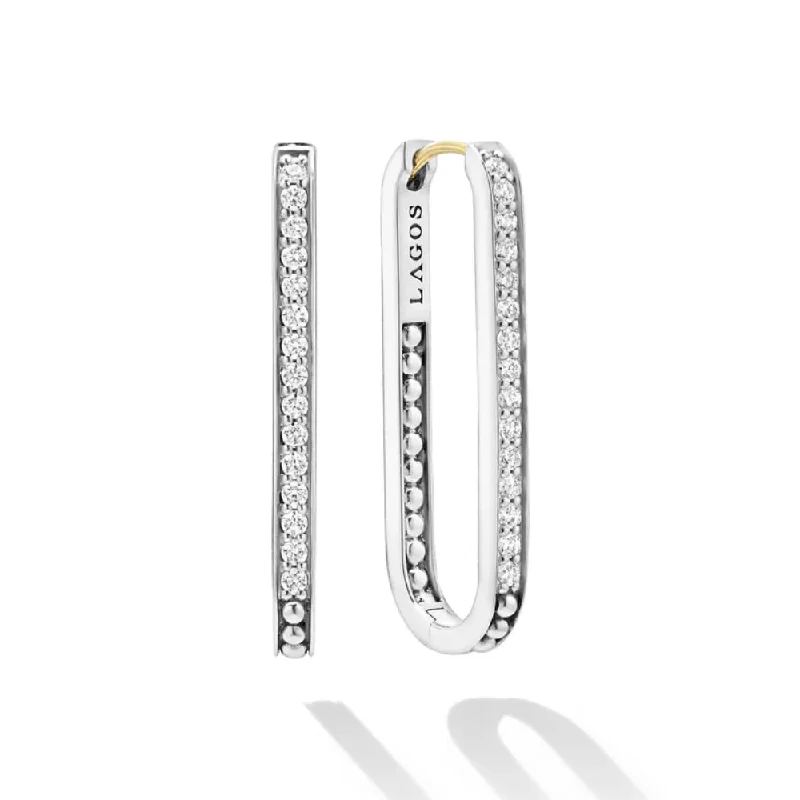 Tiny bead earrings-Lagos Caviar Spark Linear Diamond Hoop Earrings