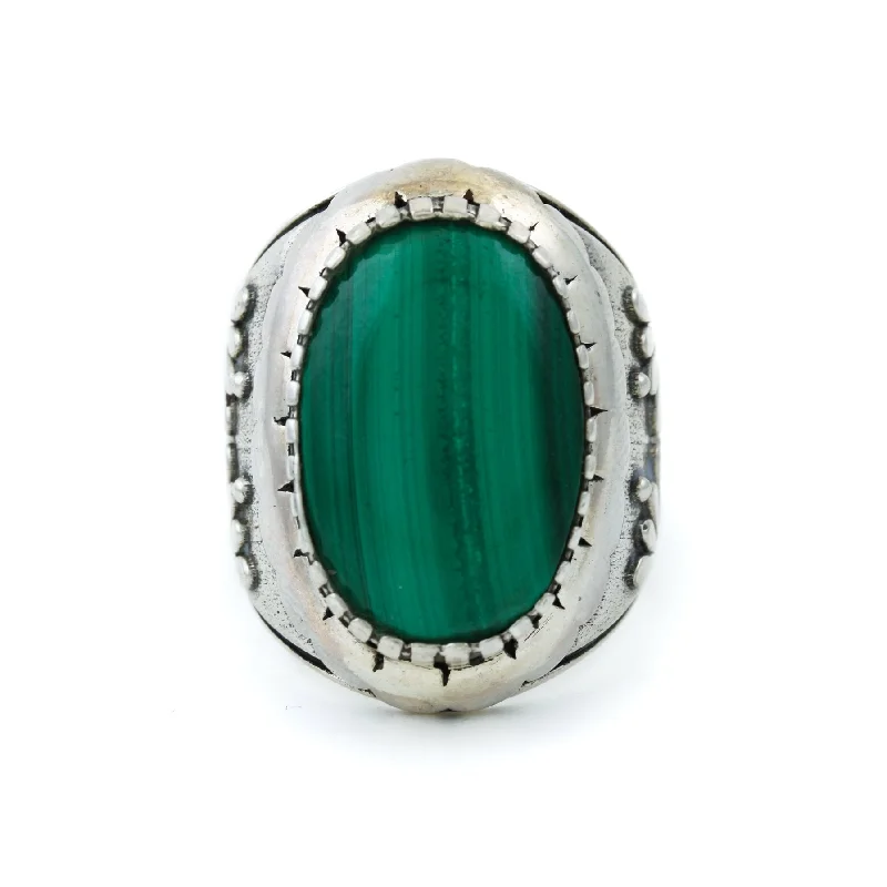 Wide geometric rings-"Kiku" Ring x Malachite