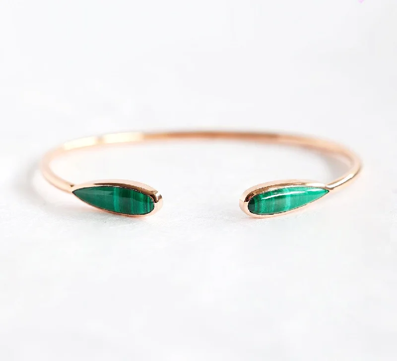 Birch grain bangles-Malachite Cuff Bracelet, 14K Yellow Gold Bracelet