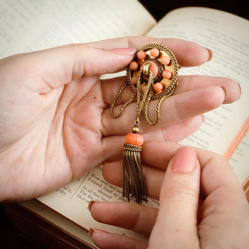 Flat twist brooch-Rare Mid Victorian Archaeological Revival Draped Coral Brooch