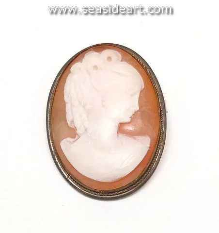 Astro charm brooch-Small Vintage Lady's Shell Cameo Brooch- 800 Silver