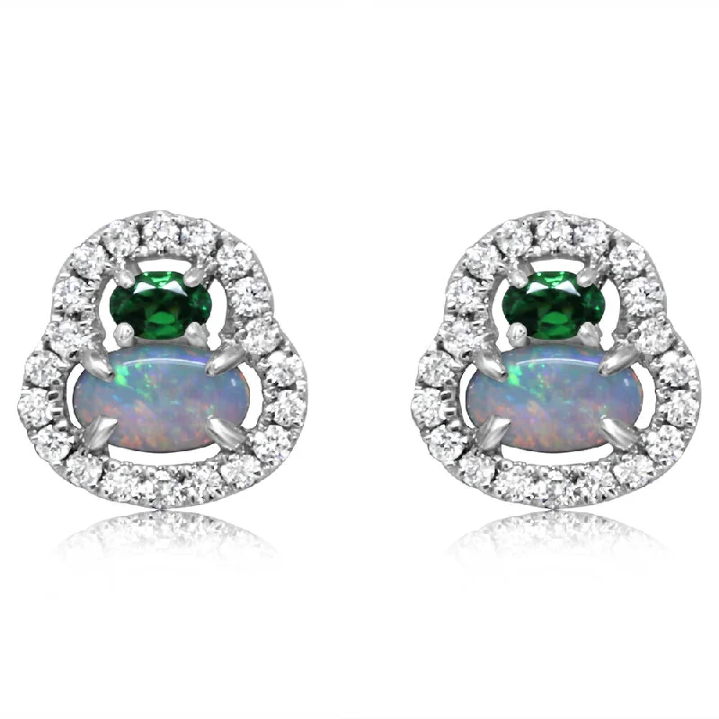 Tide theme earrings-14k Gold Australian Opal Studs Earrings with Tsavorite