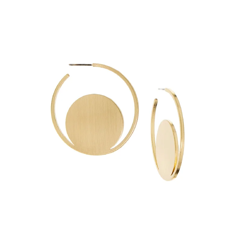 Citrine earrings-brushed metal solid disc insert hoop