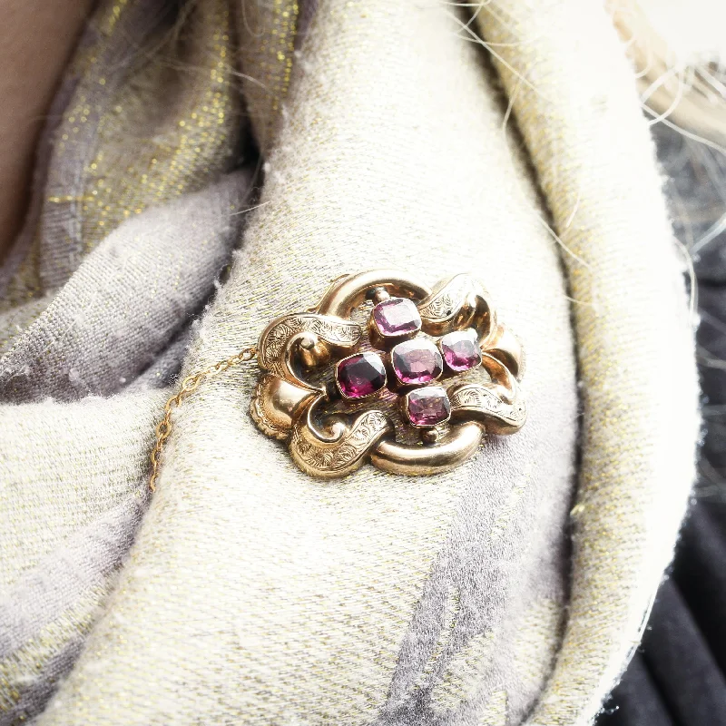 Sculptural floral brooch-A Florid Mid Victorian Almandine Garnet Brooch