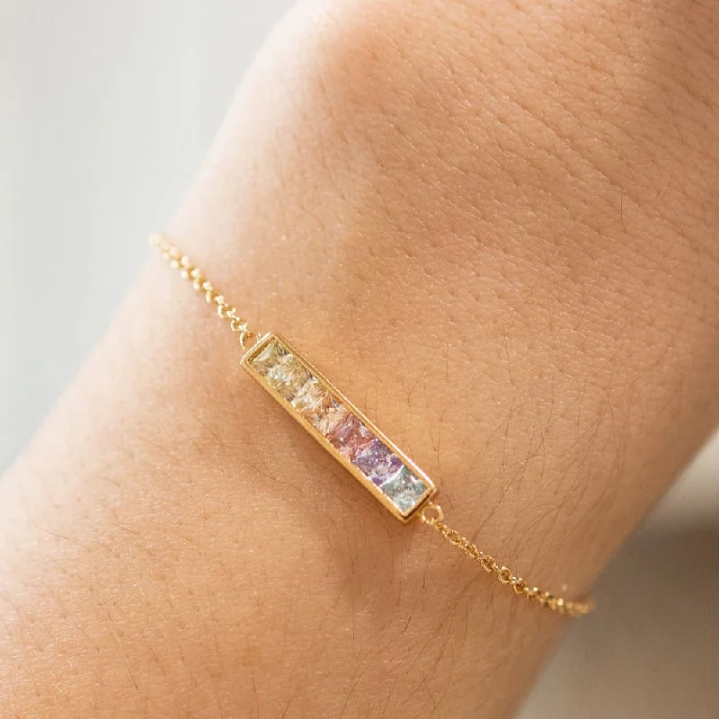 Oval shape bangles-Pastel Ombre Bar Bracelet in Gold