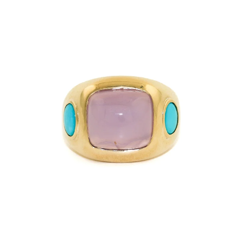 Dusk gothic rings-The Alanya 14k Gold Gypsy Ring x Turquoise x Chalcedony