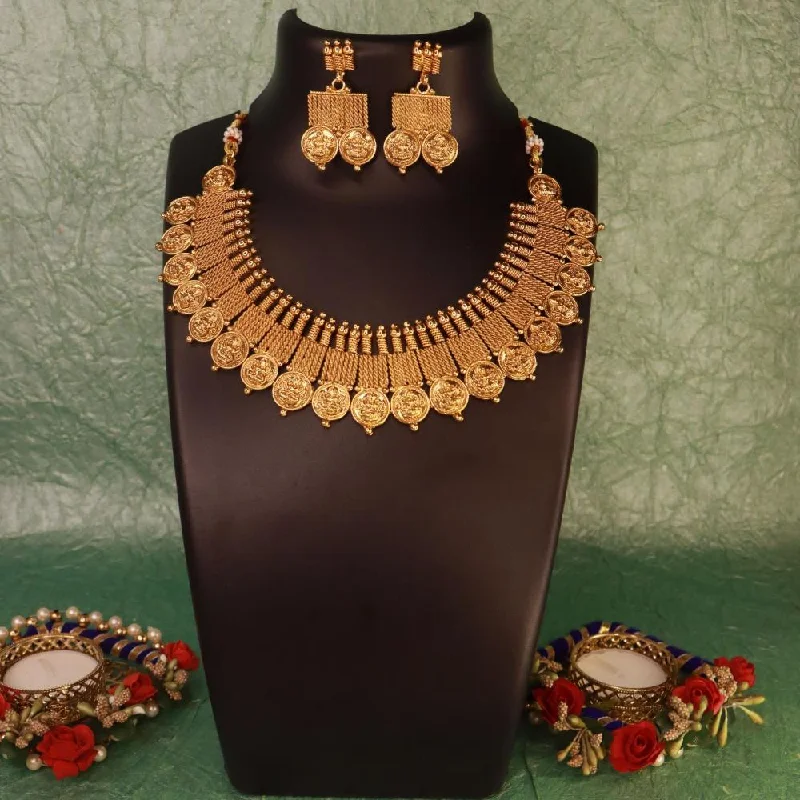 Tiered link necklaces-Etnico Gold Plated Traditional Style Choker Necklace Jewellery Set for Women/Girls (MC102FL)