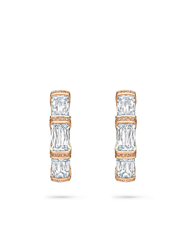 Dual-tone gem earrings-Ashoka Three Stone Rose Gold Diamond Hoop Earrings