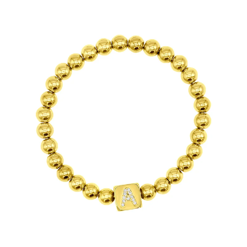 Oval shape bangles-14k Gold Plated Initial Cube Stretch Bracelet