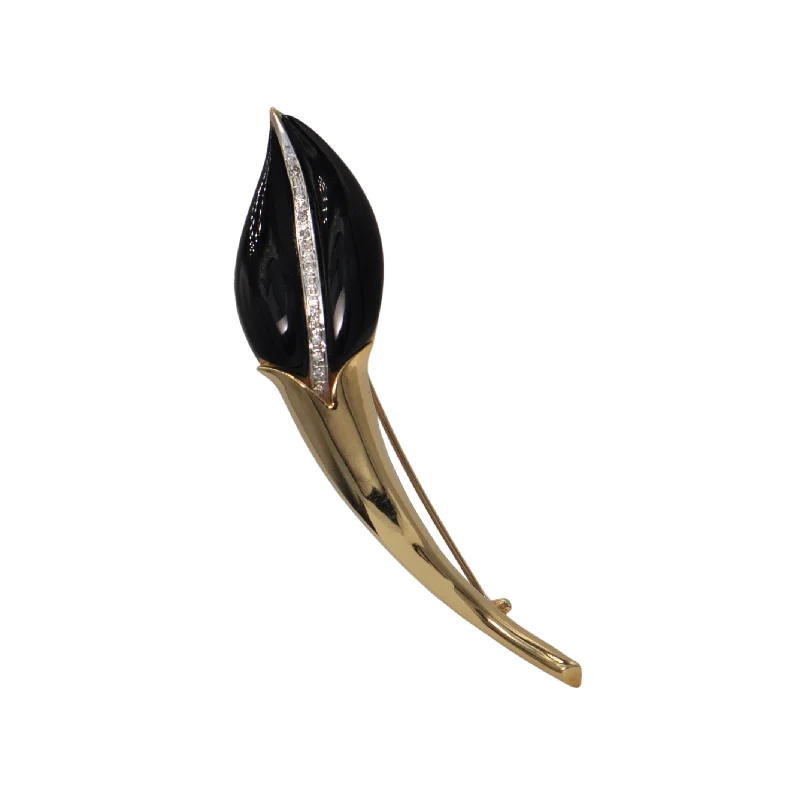 Pure star brooch-Vintage 'Bellarri' Diamond and Onyx 18K Gold Tulip Bud Brooch