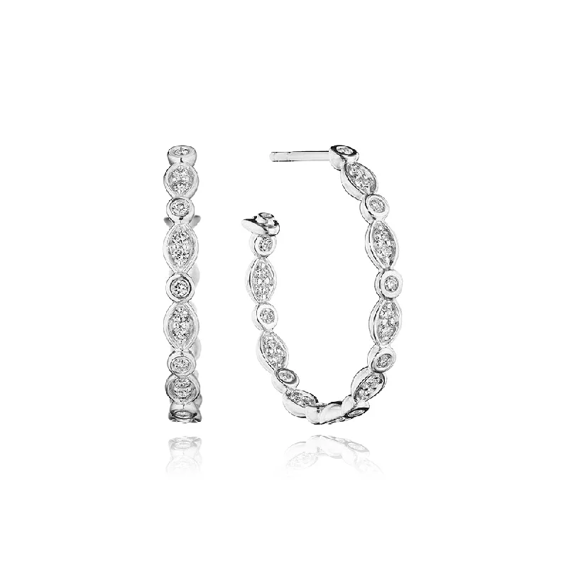 Woven cord earrings-Verragio 18k Gold "Nobility" Diamond Hoop Earrings