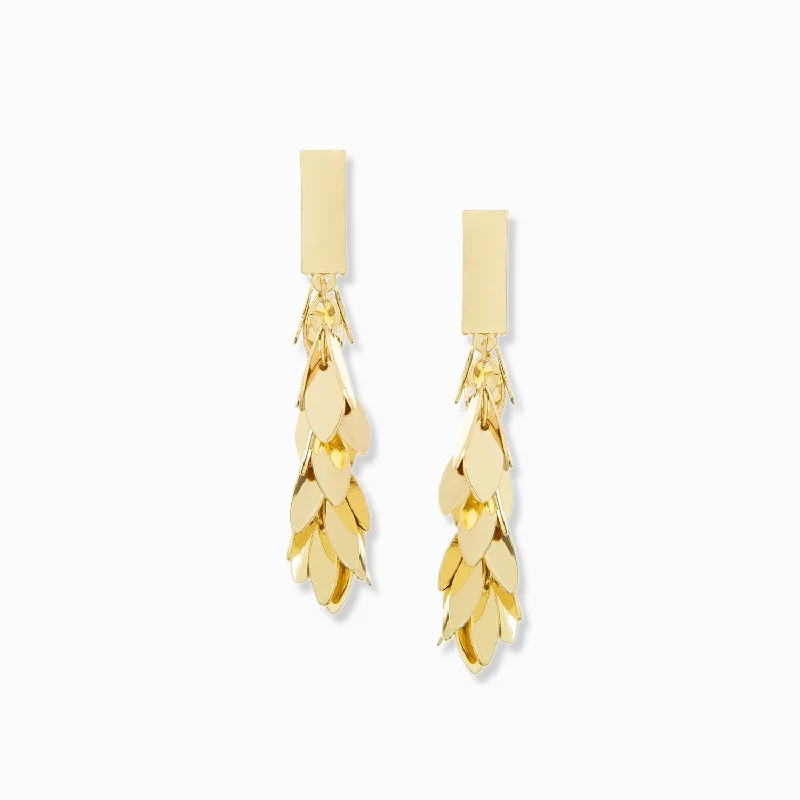 Wave charm earrings-layered leaf chain front back earring