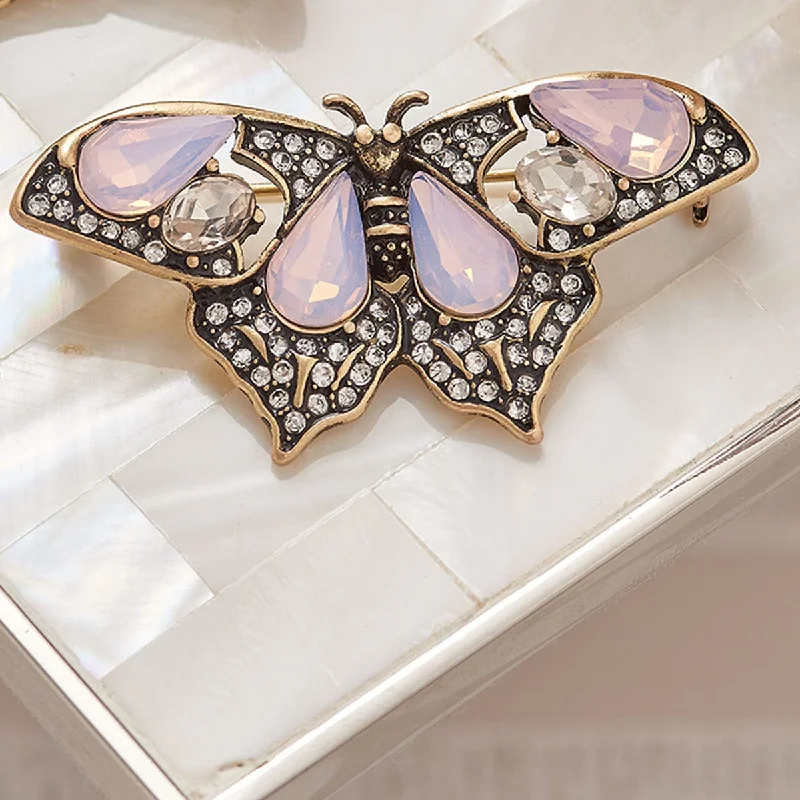 Citrine gem brooch-Vintage Butterfly Brooch: Pink Opal Vintage Brooch