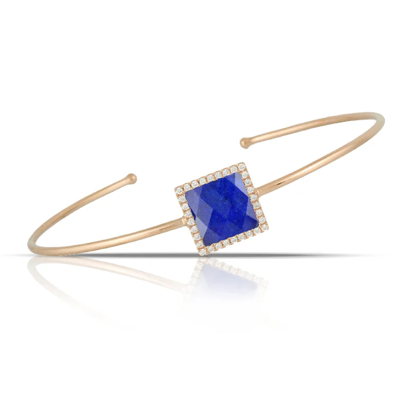 Sleek gold bangles-Lapis and Diamond Bracelet