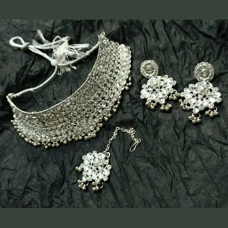 Mystic eye necklaces-Kumavat Jewels Silver Plated Kundan Stone Necklace Set