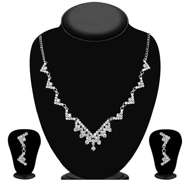 Surf wave necklaces-Eugenia Austrian Stone Rhodium Plated Necklace Set - 1104301