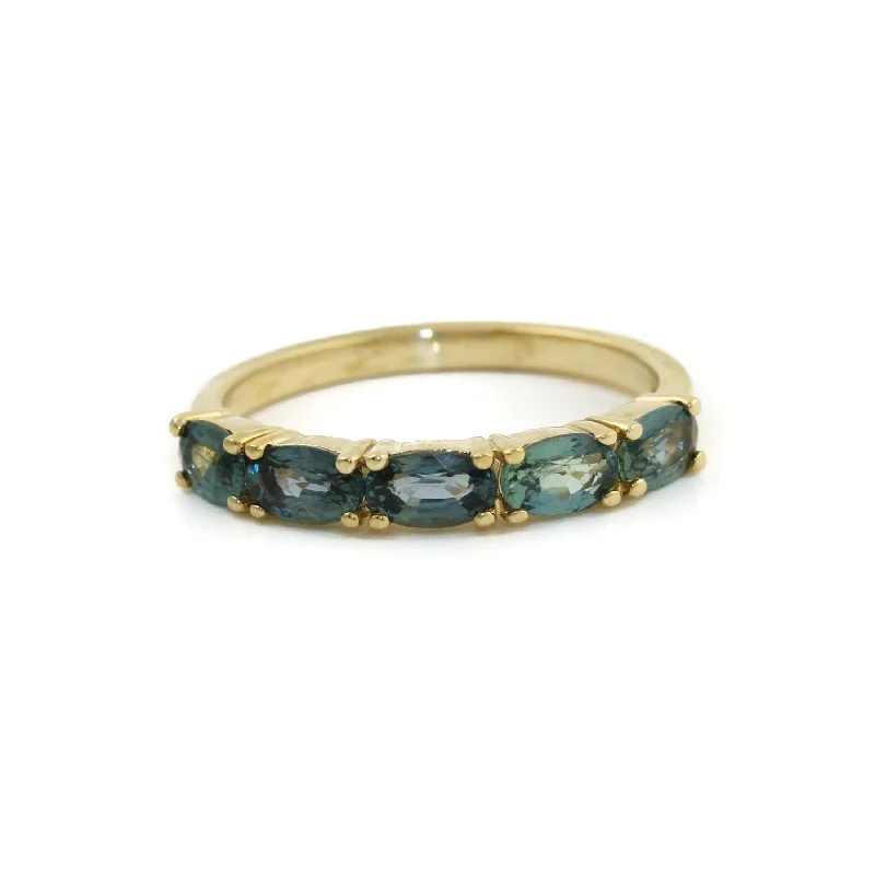 Fluid gem rings-14K Teal Oval Sapphire Band