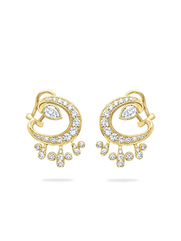 Swirl drop earrings-Lucky Yellow Gold Diamond Horseshoe Splash Earrings