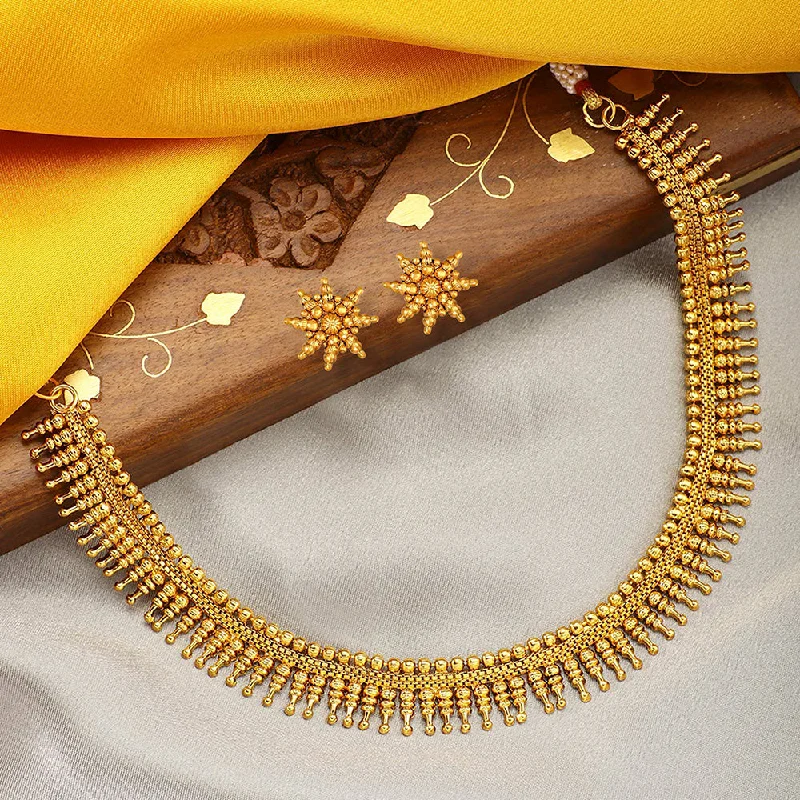 Half moon necklaces-Etnico 18K Gold Plated Traditional South Indian Stylish Golden Necklace With Earrings For Women & Girls (Short Necklace)