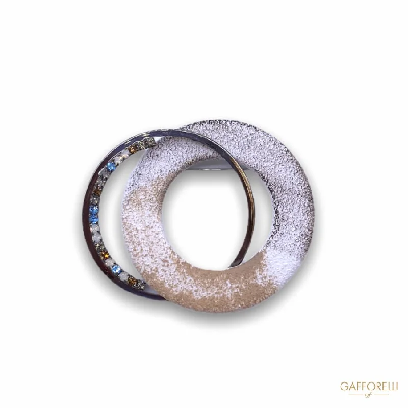 Reed motif brooch-Modern Double Circle Brooch with Swarovski A372 - Gafforelli Srl