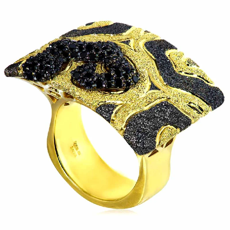 Sapphire stone rings-Gold Volna Ring with Black Diamonds