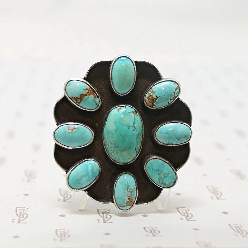 Night gothic brooch-Incredible Vintage Turquoise Brooch in Sterling Silver