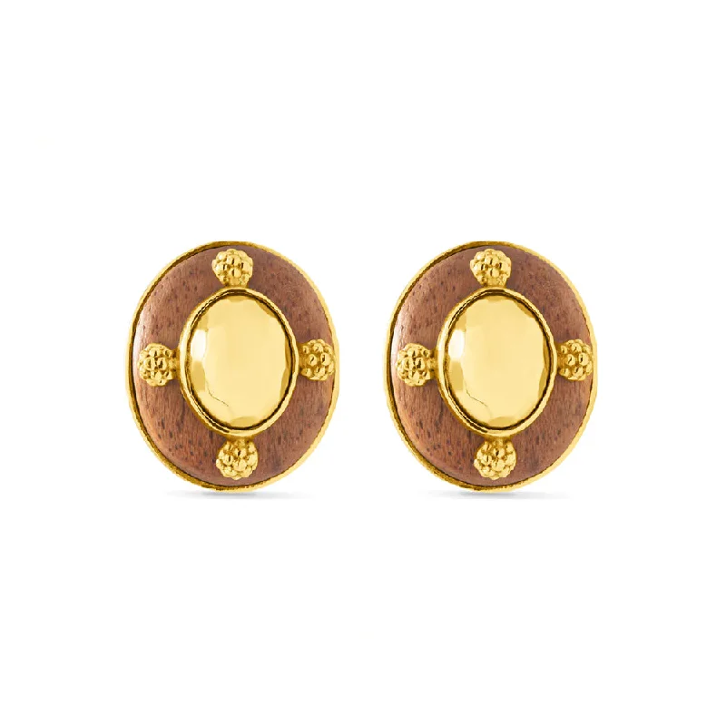 Curved gem earrings-Capucine de Wulf Gaia Oval Earrings in Hammered Gold/Teak