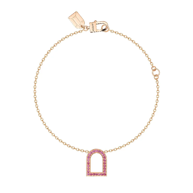 Shiny bead bangles-L'Arc Voyage Charm MM, 18k Rose Gold with Galerie Pink Sapphires on Chain Bracelet