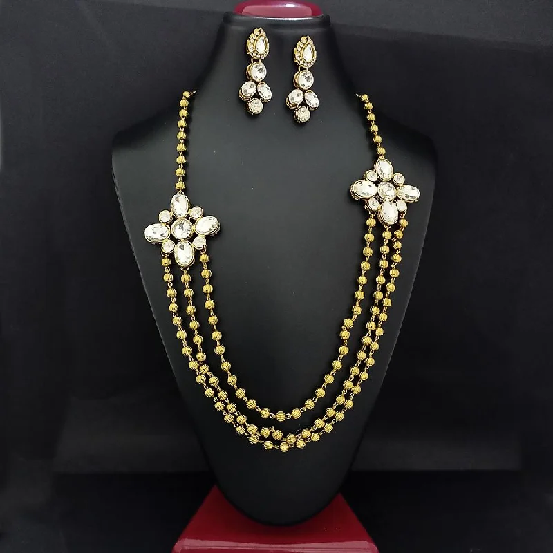 Bamboo braid necklaces-Kriaa Gold Plated Glass Stone Necklace  Set  - 1106413A