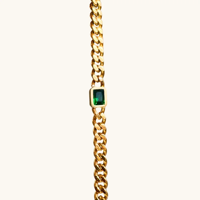 Flat charm bangles-Emerald Green Chain Bracelet