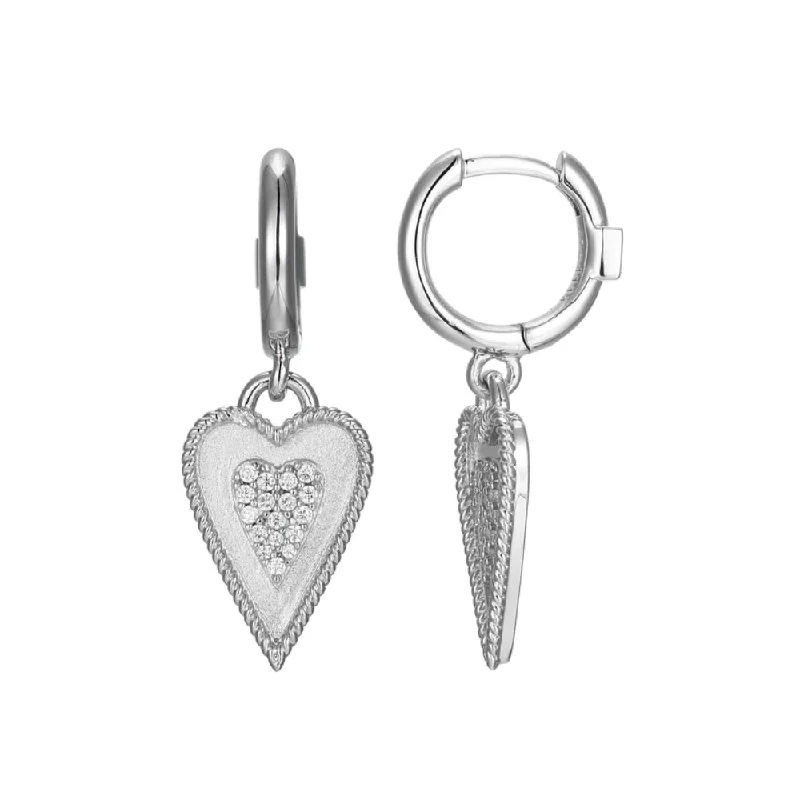 Flat knot earrings-Elle "Long Love" Sterling Silver Heart Dangle Earrings