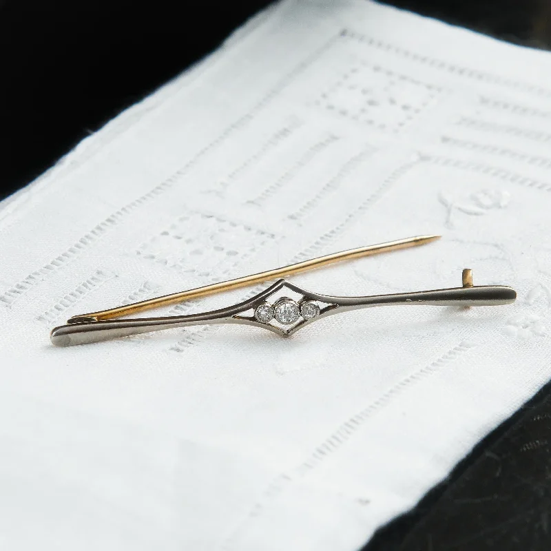 Solid gold brooch-Edwardian Elegance Diamond Bar Brooch