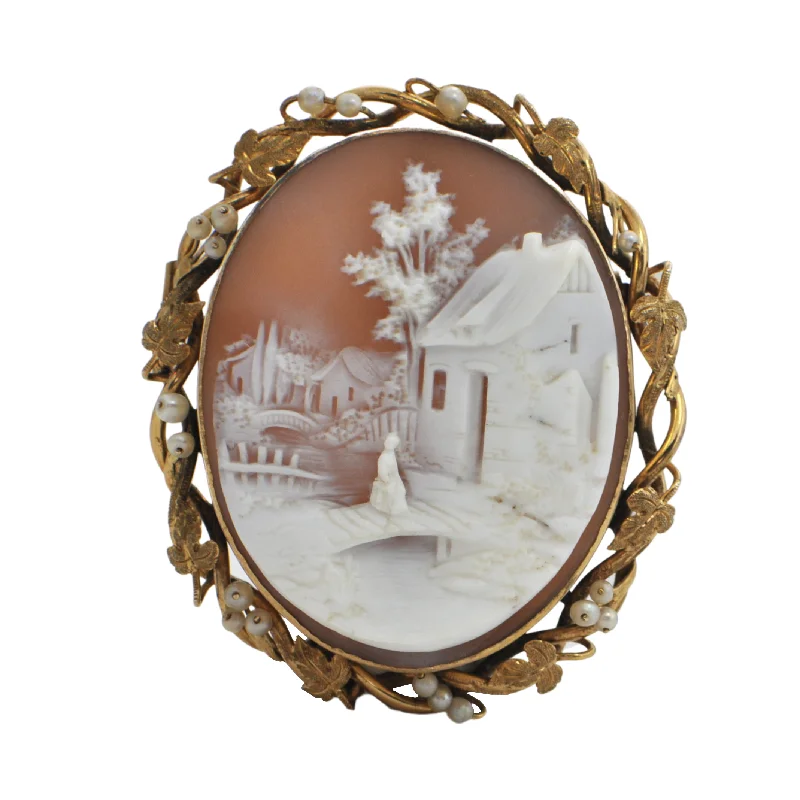 Spinel accent brooch-Exceptional Antique Cameo Brooch C.1900 14k Gold