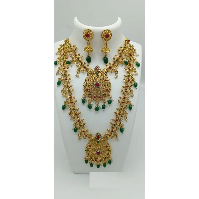 Round pendant necklaces-Akruti Collection Gold Plated Beads And Pota Stone Necklace Combo