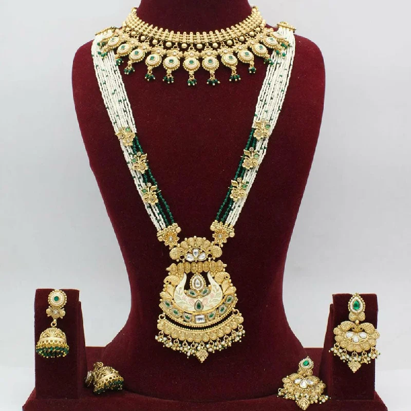 Vibrant enamel necklaces-Manisha Jewellery Gold Plated Pota Stone And Pearl Necklace Combo