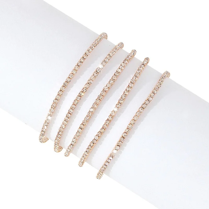 Solid chain bangles-14k Gold Plated Multi Stretch Crystal Bracelet Set