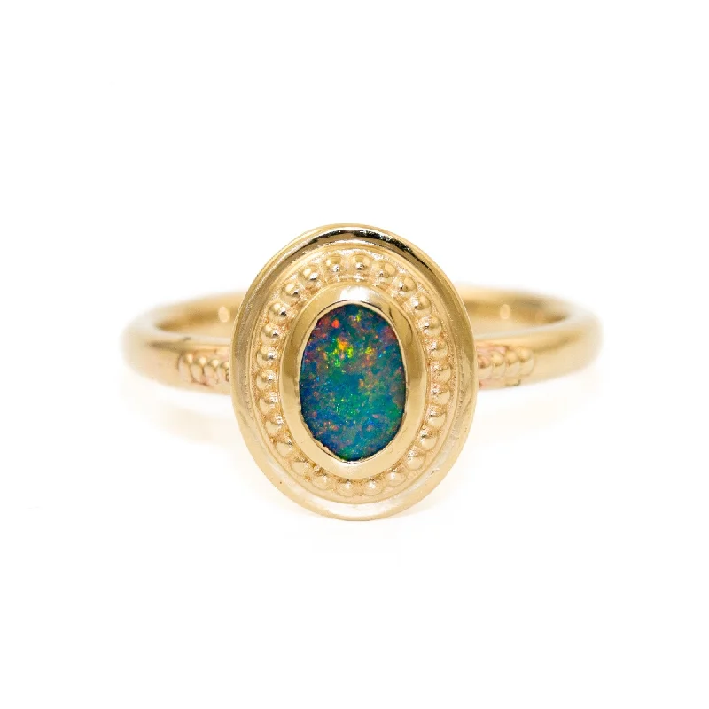 Fluid art rings-14K Gold Australian Opal Deco Ring