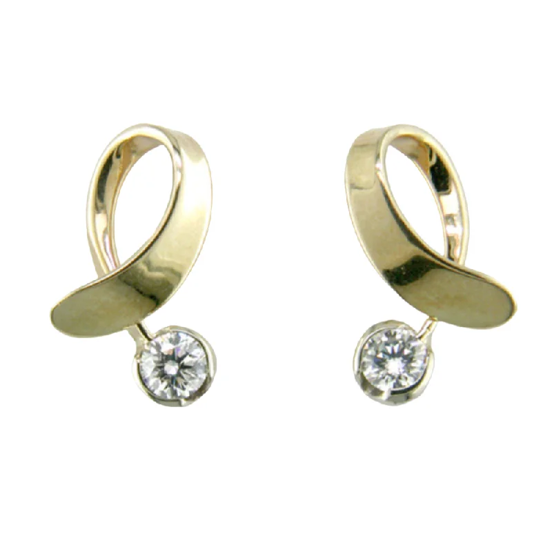 Bamboo motif earrings-14k Gold Offside Diamond Loop Drop Earrings