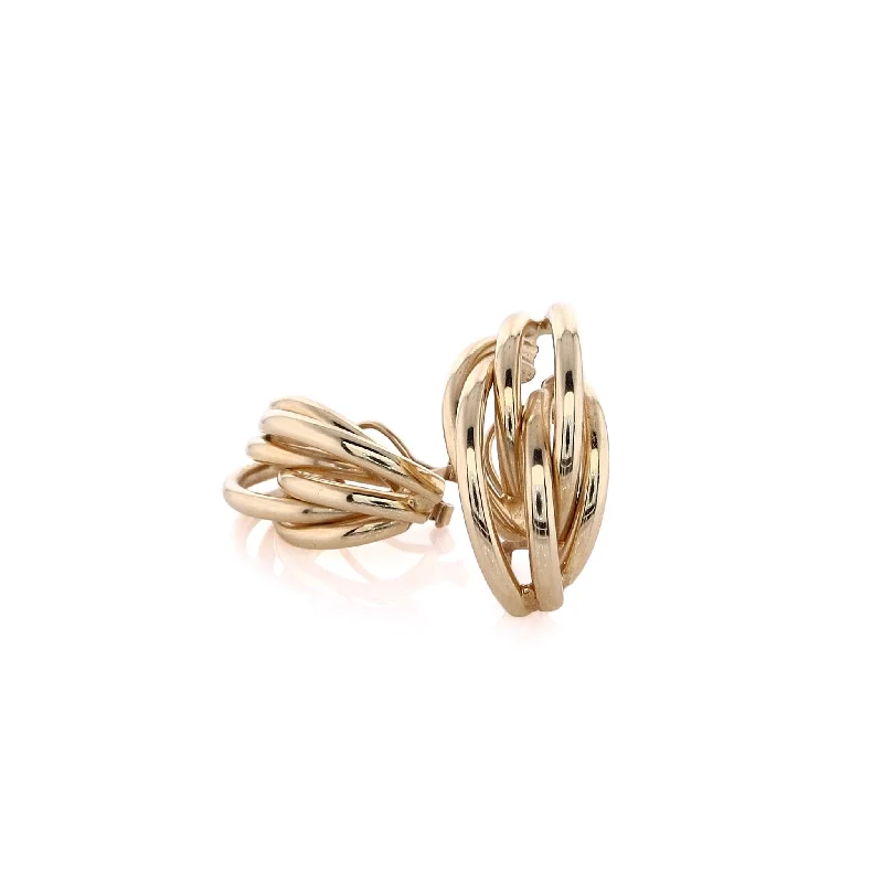 Thin threader earrings-Estate 14 Karat Yellow Gold 6 Polished Curved Tubes Omega Back Earrings