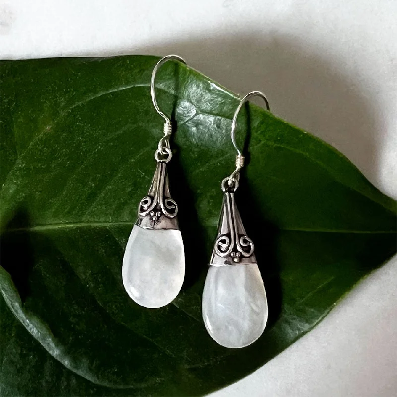 Smooth stud earrings-Mother-of-Pearl Filigree Earrings - Sterling Silver, Indonesia