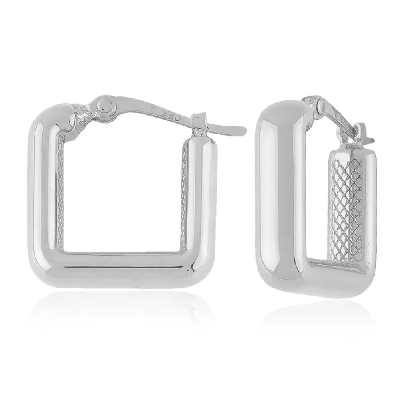 Tiny star earrings-Sterling Silver Small Plain Square Hoop Earrings