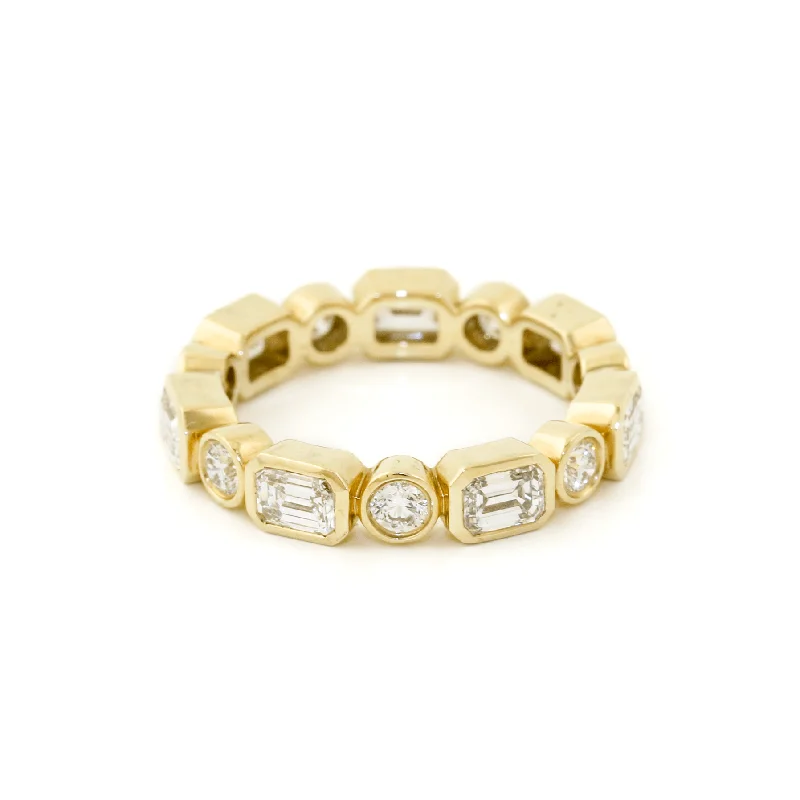 Spinel cut rings-14k Gold x 4mm 2.27ct Round & Emerald-Cut Lab Diamond Eternity Engagement Band