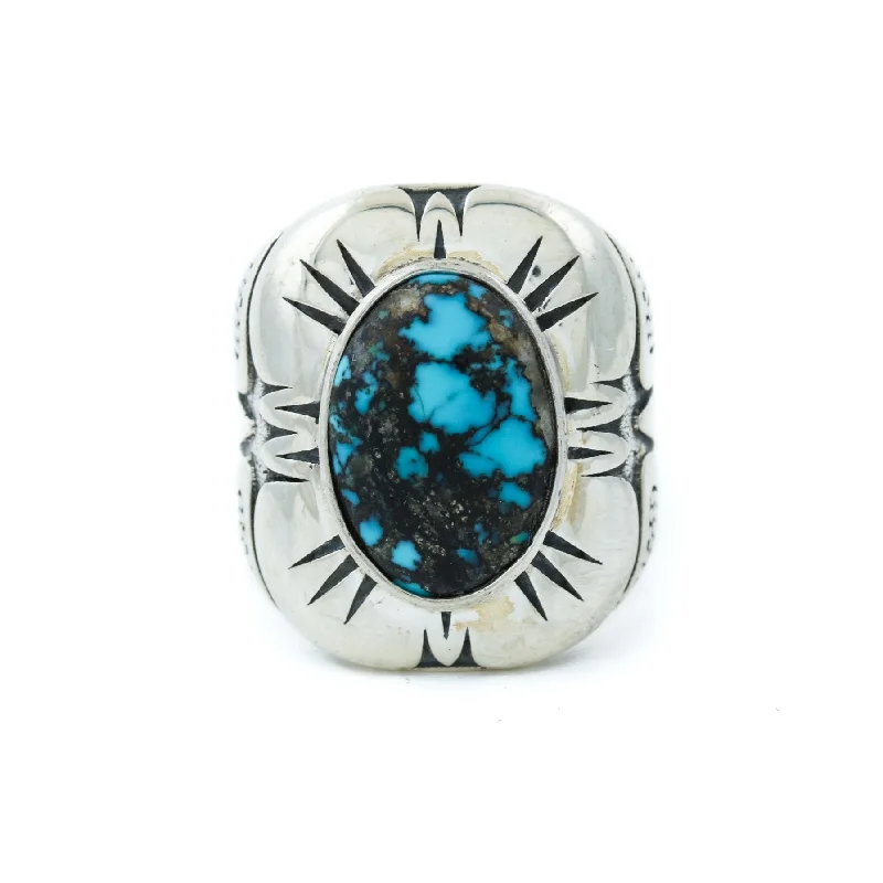 Custom name rings-Textured Burst Ring with Hubei Turquoise