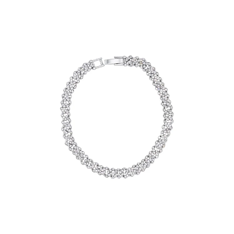 Dual gem bangles-Silver Plated 8mm Crystal Curb Chain Bracelet